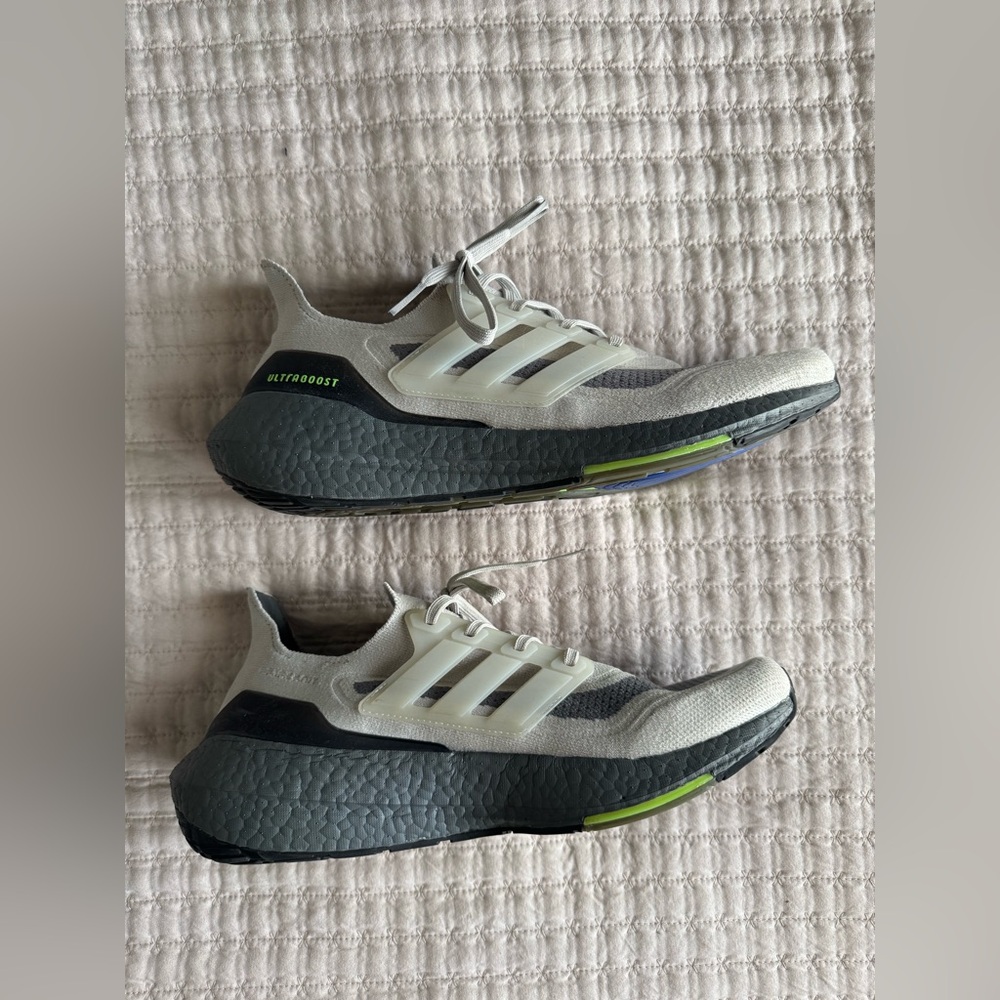 Adidas Ultraboost 21 Grey Volt Metal Grey Signal Green size 12 worn with box
